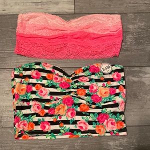 “NWT” Victoria’s Secret Bandeau Set of 2 - Pink Floral Lace Size Large